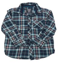 Tmavomodro-bílo-vínovo-modrozelená kostkovaná vzorovaná košile C&A