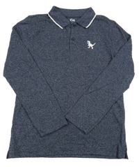 Tmavomodré melírované mikinotriko s dinosaurem a límečkem C&A