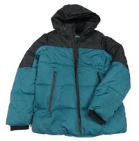 Petrolejovo-černá prošívaná šusťáková zimní bunda s kapucí PRIMARK