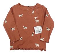 Nové - hnědorezavé žebrované triko s dalmatinky Next