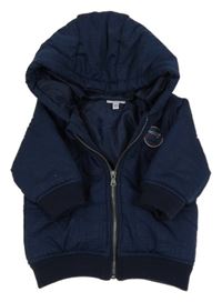 Tmavomodrý kostkovaný šusťákový zimní bomber s nášivkou a kapucí absorba