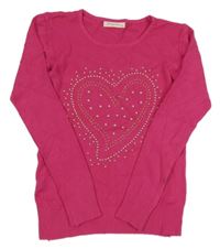 Tmavorůžový svetr se srdíčkem z kamínků a peciček 