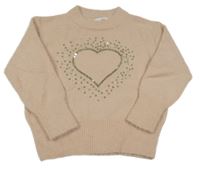 Pudrový chlupatý svetr se srdíčkem z flitrů C&A
