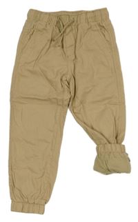 Béžové cuff plátěné podšité kalhoty H&M