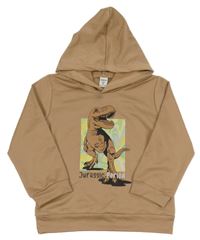 Světlehnědá mikina s dinosaurem a kapucí SHEIN