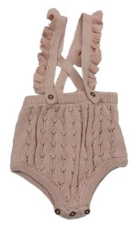 Pudrové perforované pletené kraťasy s kšandami s volánky George