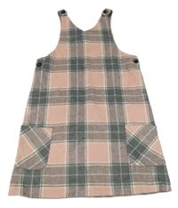 Šedo-světlerůžovo/světlemodro-smetanové kostkované cargo vlněné šaty Matalan