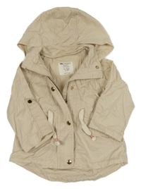 Světlebéžová plátěná parka s kapucí Zara
