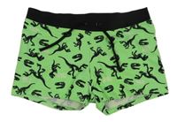 Zeleno-černé nohavičkové plavky s kostrami dinosaurů bpc