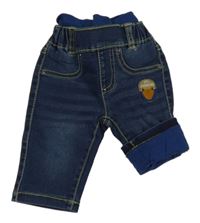 Tmavomodré teplákové podšité rifle s liškou a úpletovým pasem POCOPIANO