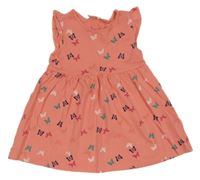 Korálové šaty s barevnými motýlky a volánky alive