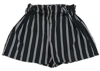 Černo-bílé pruhované paper bag kraťasy SHEIN