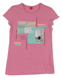 Růžové tričko s potiskem a flitry S. Oliver