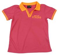 Malinovo-křiklavě oranžové funkční sportovní tričko s nápisy a límečkem ERGEENOMIXX