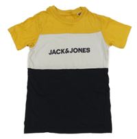 Tmavožluto-bílo-tmavomodré tričko s logem JACK&JONES