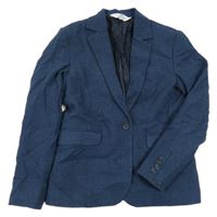 Tmavomodré melírované lněné sako H&M