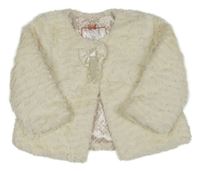 Smetanová kožešinová zateplená crop bunda s mašlí Mothercare