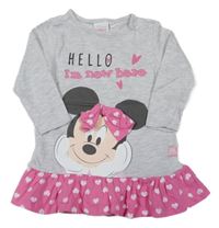 Světlešedo/melírovano-růžové šaty s Minnie a srdíčky Disney