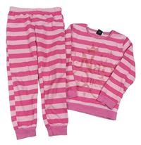 Růžovo-světlerůžové pruhované pyžamo s nápisy Disney