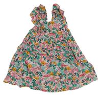 Světlerůžovo-zelené lehké šaty se zvířaty a listy Primark