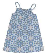 Modro-bílo-růžové kostkované šaty s květy Primark