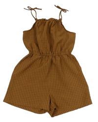 Hnědý kostkovaný kraťasový overal H&M