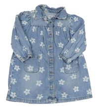 Modré květované riflové propínací košilové šaty Denim Co.