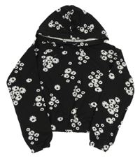 Černá květovaná crop mikina s kapucí H&M