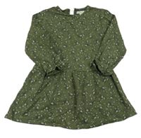 Khaki květované teplákové šaty Vertbaudet