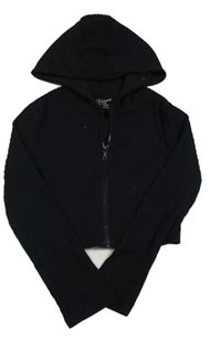 Černá žebrovaná propínací crop mikina s kapucí Primark