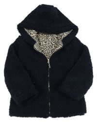 Tmavomodrá huňatá podšitá bunda s kapucí