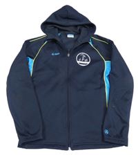 Tmavomodro-modrá sportovní propínací mikina s potiskem a kapucí Jako