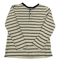 Krémovo-hnědo-černé pruhované žebrované triko s knoflíky George