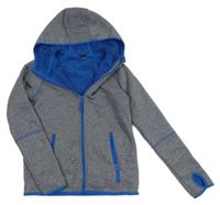 Tmavomodrá melírovaná pletená zateplená propínací mikina s kapucí Y.F.K.