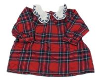 Červeno-černo-zelené kostkované šaty s límečkem Primark