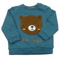 Petrolejová melírovaná mikina s medvědem