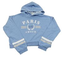 Modrá melírovaná crop mikina s nápisem a kapucí H&M