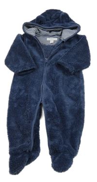 Tmavomodrá chlupatá kombinéza s kapucí The Little White Company