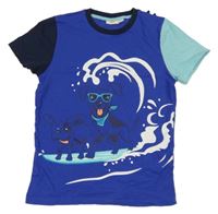Safírovo-tmavomodro-tyrkysové tričko se psy Kids