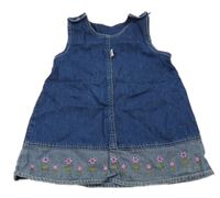 Tmavomodrá riflová laclová šatová tunika s výšivkami květin C&A