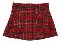 Červeno-černo-bílá kostkovaná propínací skládaná sukně H&M