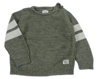 Khaki melírovaný svetr s pruhy na rukávech C&A