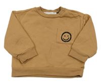 Hnědá mikina s kapsou se smajlíkem