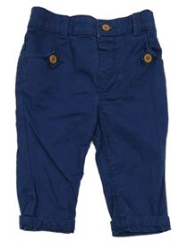 Tmavomodré plátěné kalhoty Tu