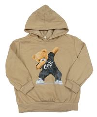 Hnědá mikina s medvědem a kapucí Shein