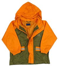 Oranžovo-khaki šusťáková jarní bunda s robotem a kapucí 