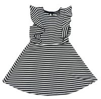 Černo-bílé pruhované žebrované šaty s volánkem Primark