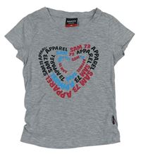 Šedé melírované tričko s nápisy ve tvaru srdce Sam73