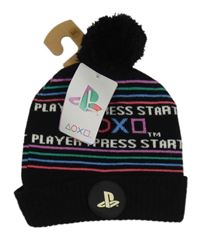 Nové - černo-barevná pruhovaná pletená čepice s bambulí - PlayStation Primark