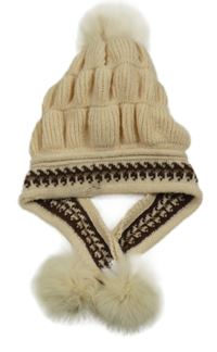 Smetanovo-hnědá pletená zateplená čepice s bambulí 